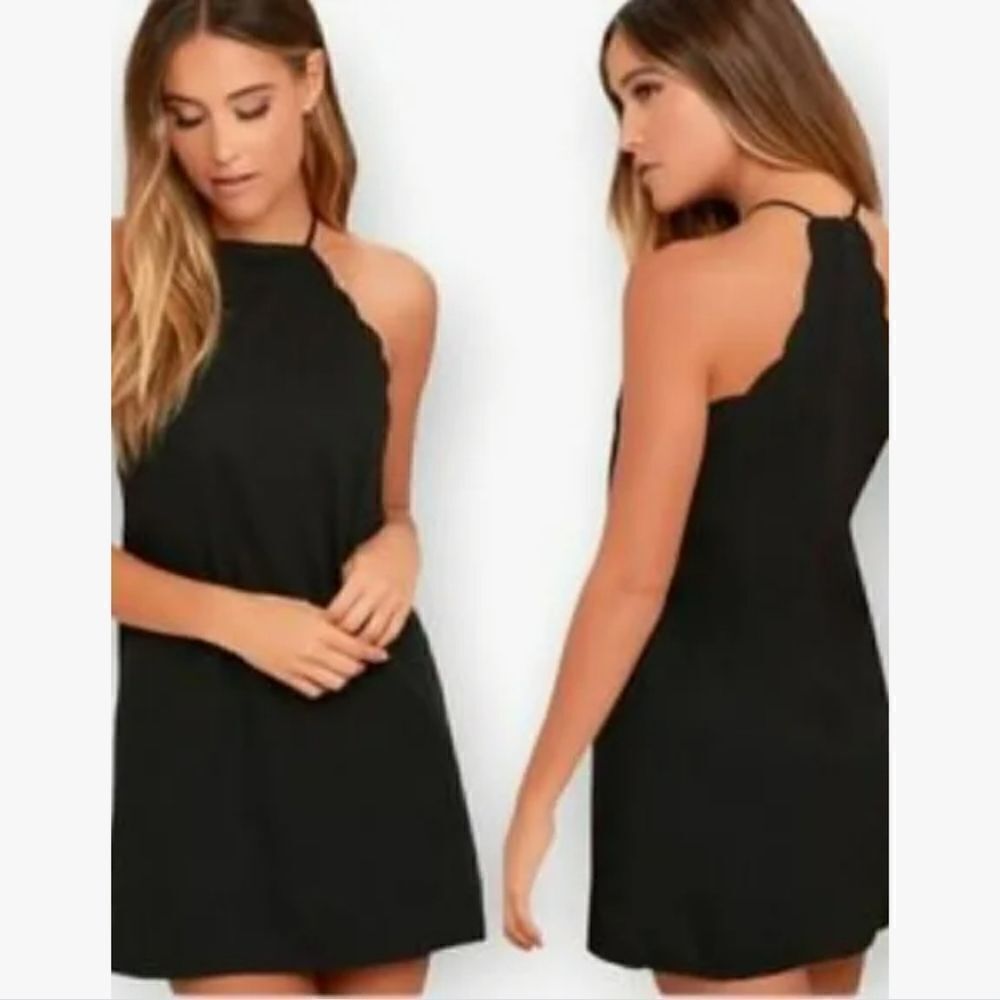Lulu's Black Dress with Scalloped Edges Size S
